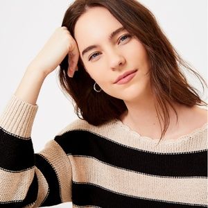 LOFT Striped Boatneck Black & Neutral Tan Preppy Sweater XL